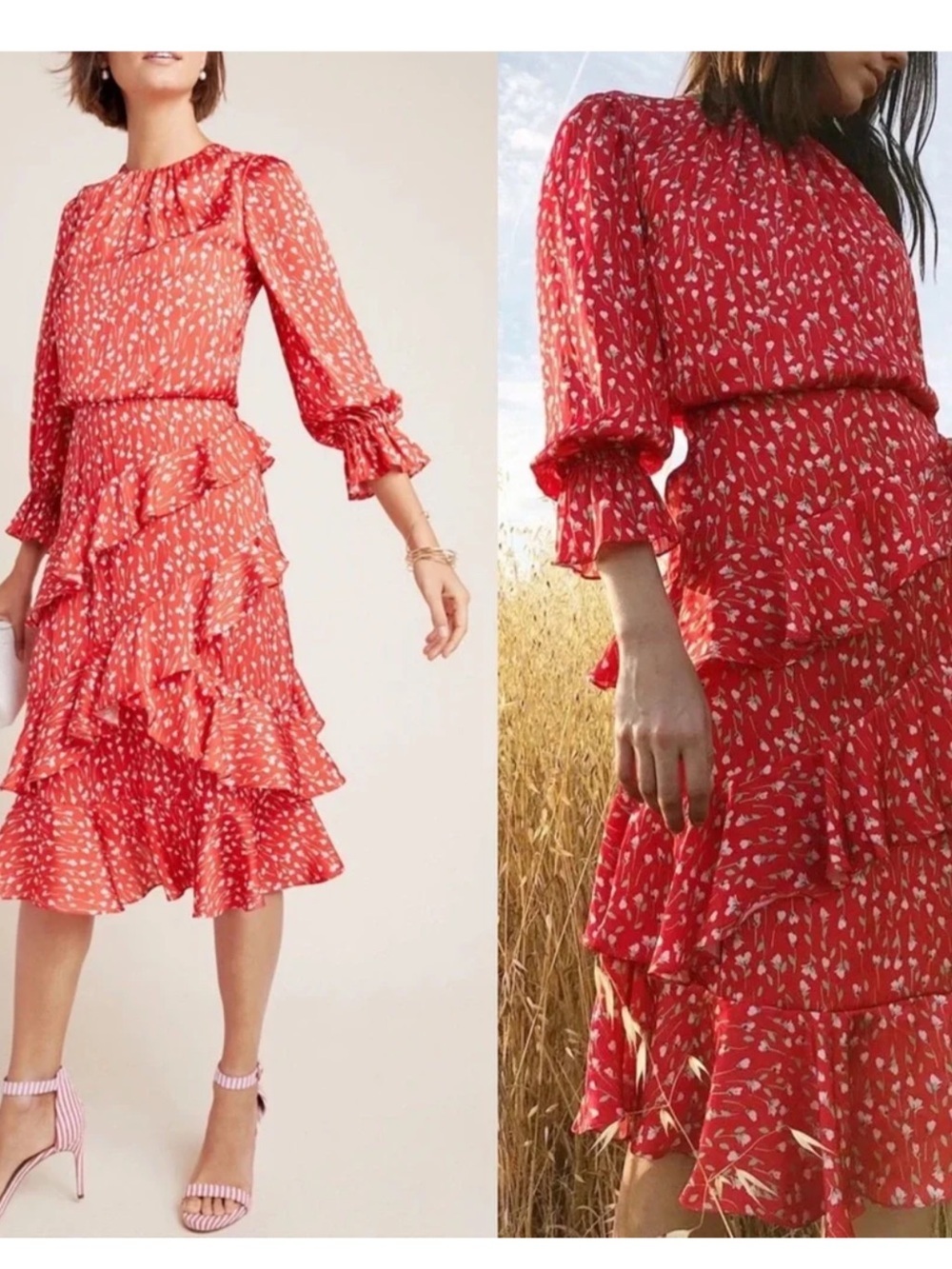 Anthropologie Monique Lhuillier Floral Ruffle Tiered Midi Dress 4